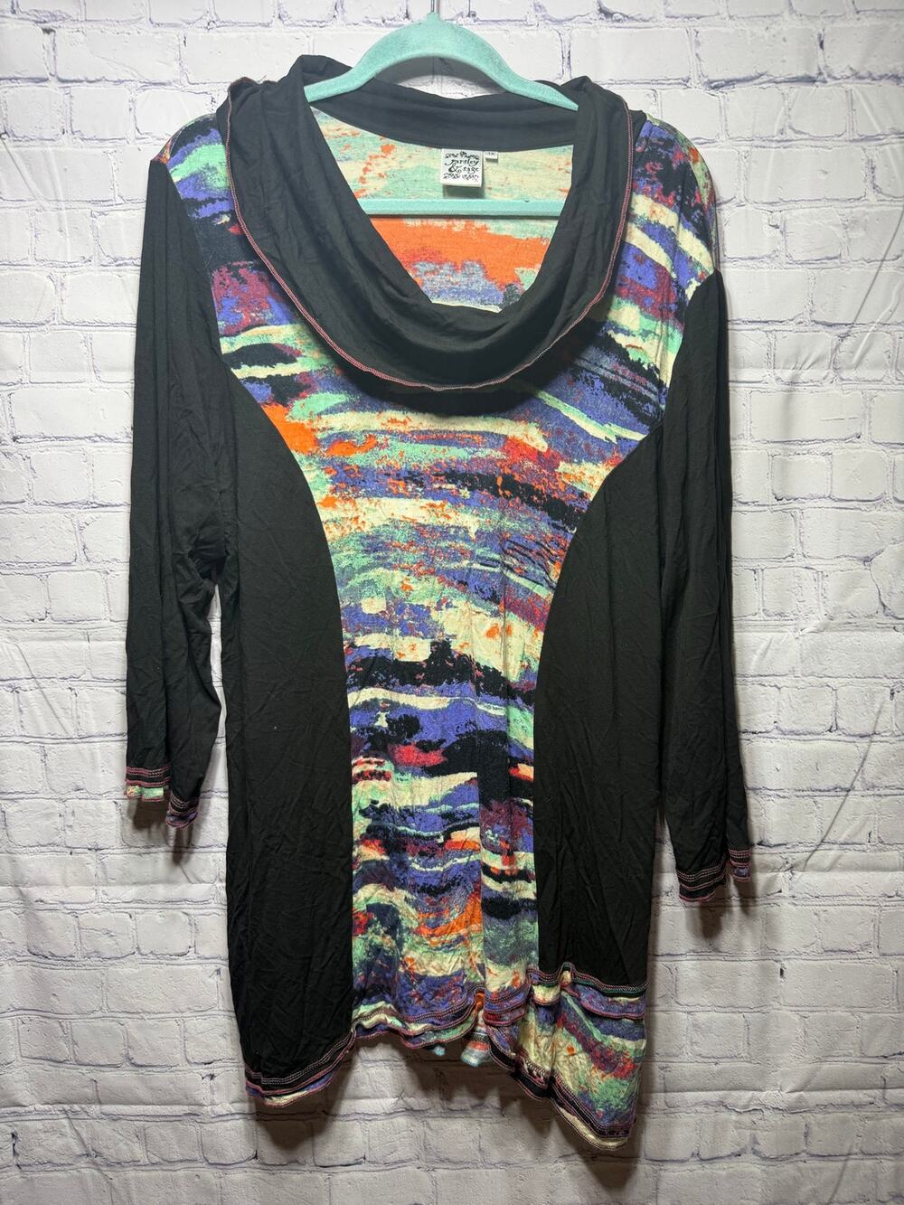Parsley & Sage Womens Cowl Neck Long Sleeve Longer Length Artsy Top Sz 1X